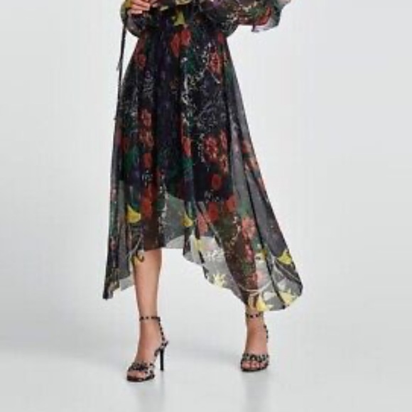NWT Zara Collection Woman Basic Shimmer Floral Black Long Sleeve Dress S… - Picture 3 of 16